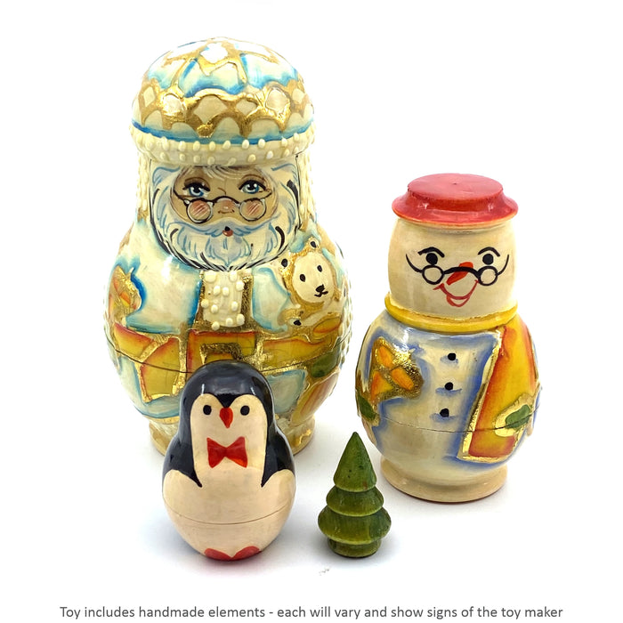 Santa - 4 pc set / White with Gold Detail / 12 cm - Geppetto's Workshop