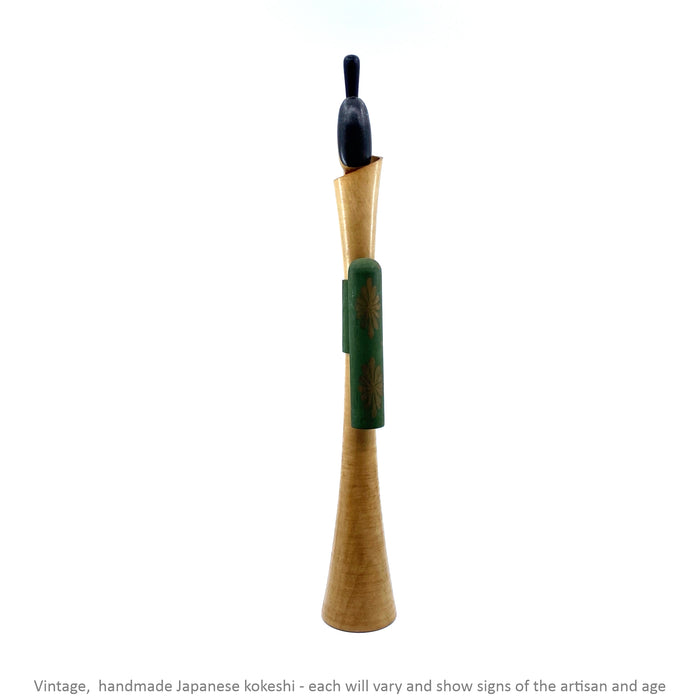 Vintage Kokeshi - Natural with Green Sash / 39 cm / Circa 1970s
