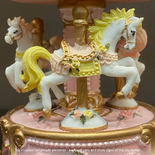 Musical Carousel - Dusty Pink with 3 White Horses / 14 cm