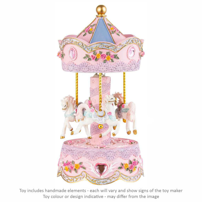 Musical Carousel - Pink and Mauve with 3 White Horses / 17 cm