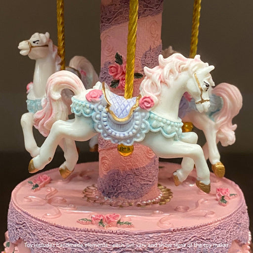 Musical Carousel - Pink and Mauve with 3 White Horses / 17 cm