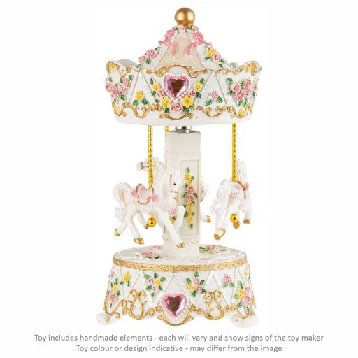 Musical Carousel - White and Pink with 3 White Horses / 17 cm