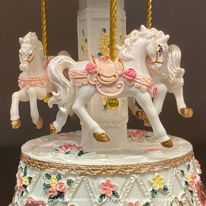 Musical Carousel - White and Pink with 3 White Horses / 17 cm