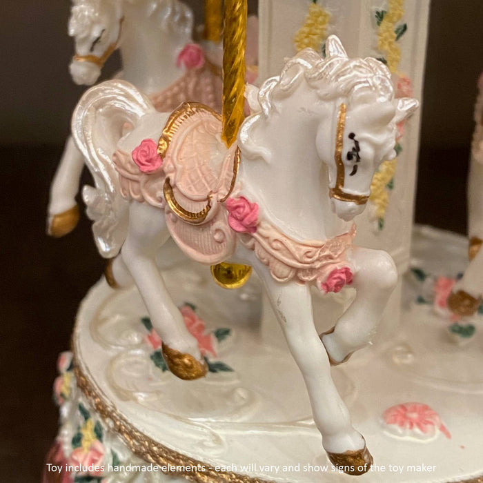 Musical Carousel - White and Pink with 3 White Horses / 17 cm