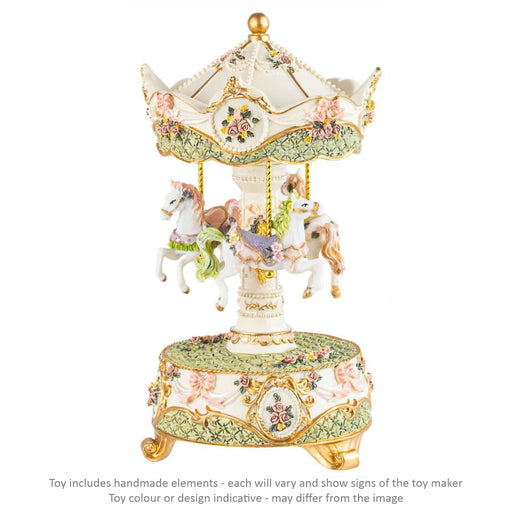 Musical Carousel - White and Green with 3 Horses / 21 cm