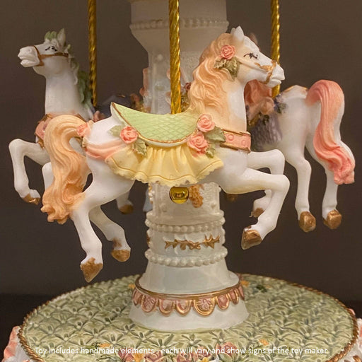 Musical Carousel - White and Green with 3 Horses / 21 cm