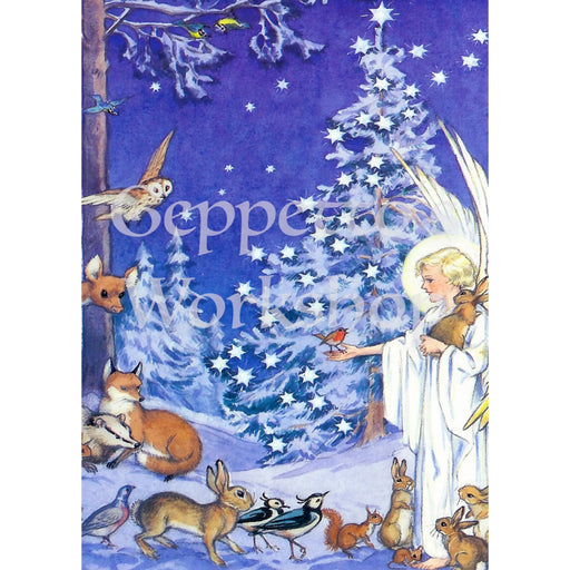 Greeting Card - Anglel holding Bunny with Red Robbin