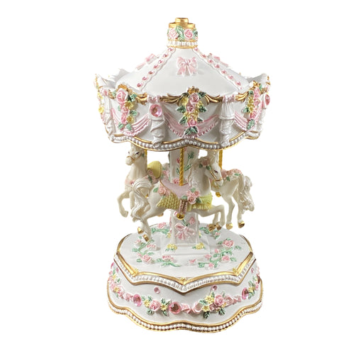 Musical Carousel - Pink and Gems with 3 White Horses / 20 cm - Geppetto's Workshop