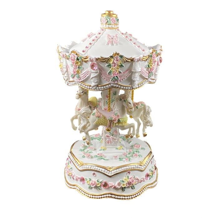Musical Carousel - Pink and Gems with 3 White Horses / 20 cm - Geppetto's Workshop