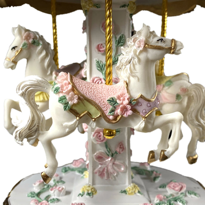 Musical Carousel - Pink and Gems with 3 White Horses / 20 cm - Geppetto's Workshop