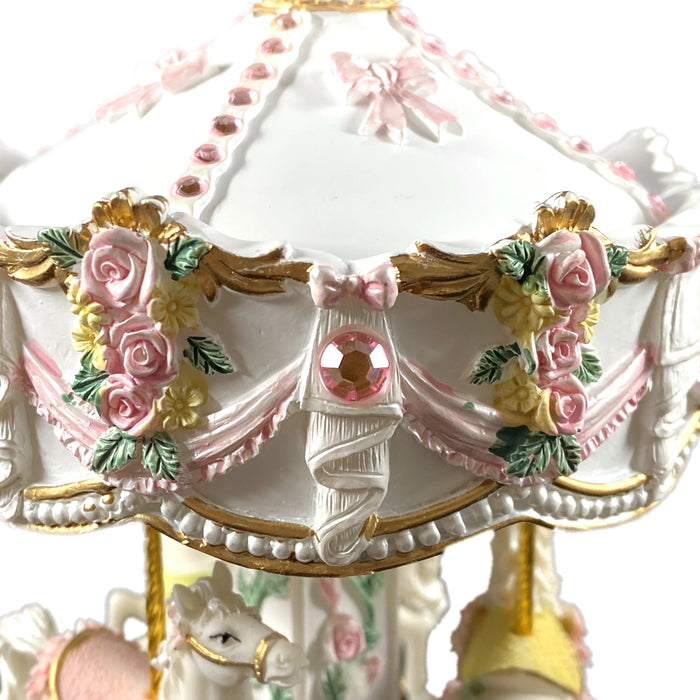 Musical Carousel - Pink and Gems with 3 White Horses / 20 cm - Geppetto's Workshop