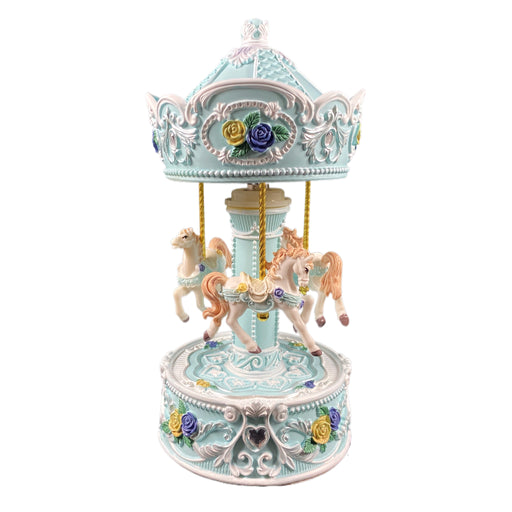 Musical Carousel - Blue and White with 3 White Horses / 19 cm - Geppetto's Workshop