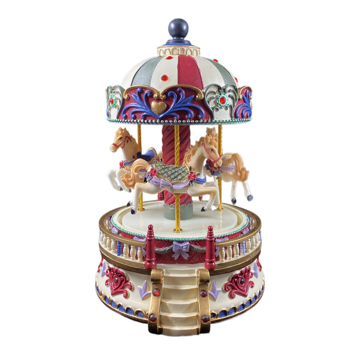 Musical Carousel - Red and Green with 3 White Horses / 20 cm - Geppetto's Workshop