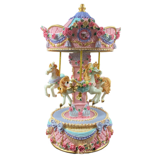 Musical Carousel - Pink and Pastels with 3 White Horses / 25 cm - Geppetto's Workshop