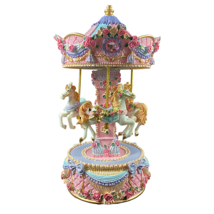 Musical Carousel - Pink and Pastels with 3 White Horses / 25 cm - Geppetto's Workshop