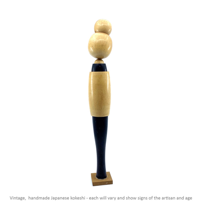 Vintage Kokeshi - Natural with Black and Flowers / 35 cm / Circa 1980s