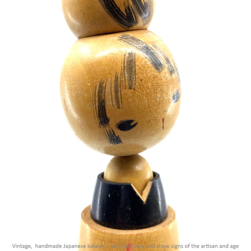 Vintage Kokeshi - Natural with Black and Flowers / 35 cm / Circa 1980s