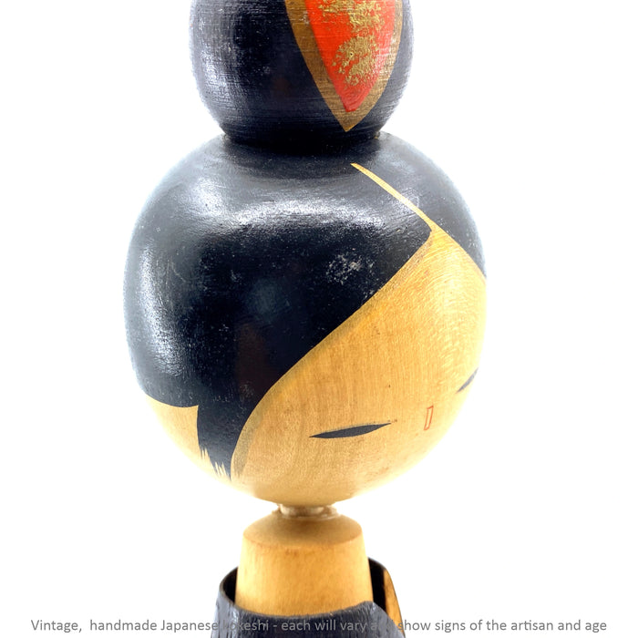 Vintage Kokeshi - Black with Red in Hair / 31 cm / Circa 1980s