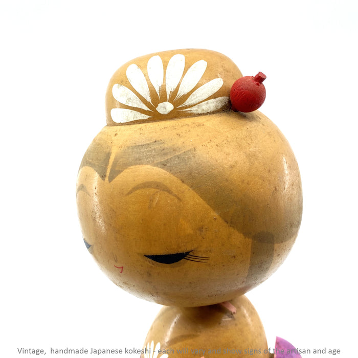 Vintage Kokeshi - Natural with Parasol / 30 cm / Circa 1970s