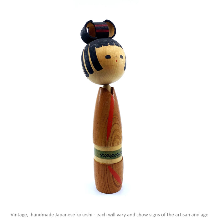 Vintage Kokeshi - Natural with Black Bun / 25 cm / Circa 1980s