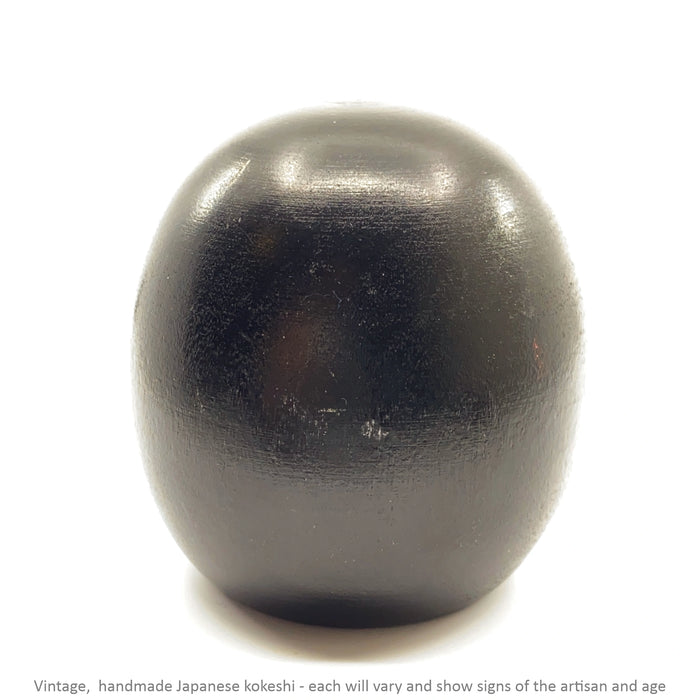 Vintage Kokeshi - Black Squat with Bouquet / 6 cm / Circa 1980s