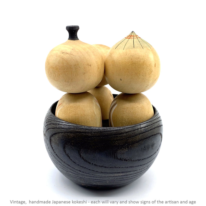 Vintage Kokeshi - 3 Natural in Tub / 11 cm / Circa 1980s