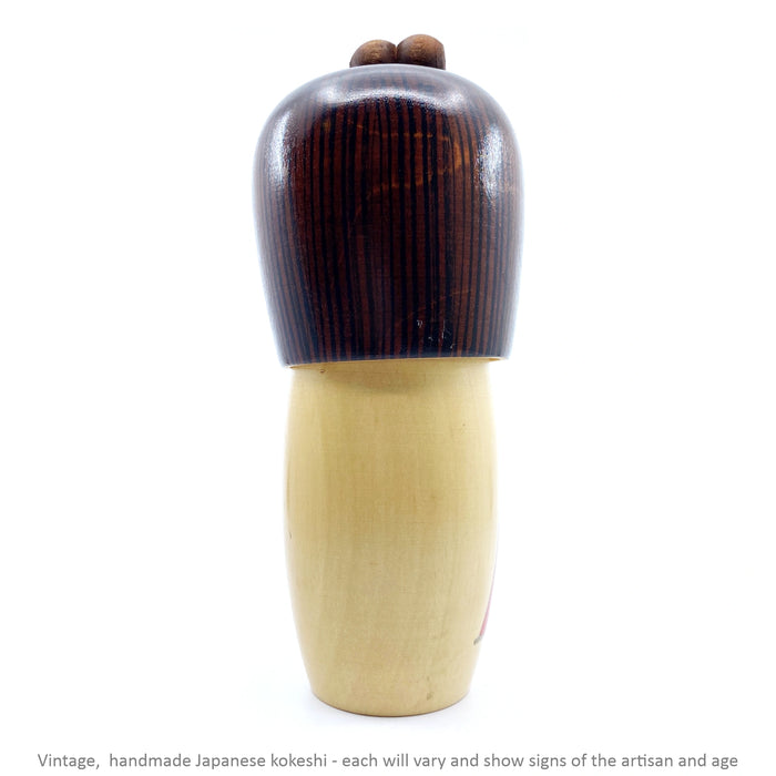 Vintage Kokeshi - Brown Bob with Flowers / 16 cm / Circa 1980s