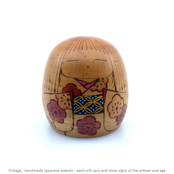 Vintage Kokeshi - Natural Squat with Box / 10 cm / Circa 1980s