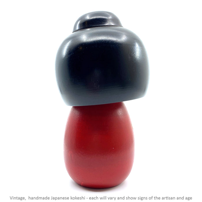Vintage Kokeshi - Black Bob with Red Dress / 13 cm / Circa 1980s