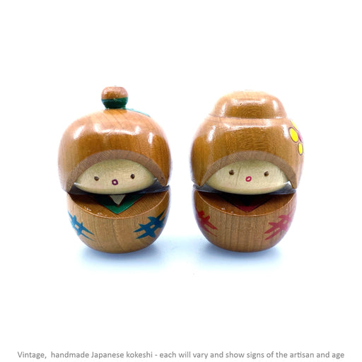 Vintage Kokeshi - Natural Squat Pair / 7 cm / Circa 1960s