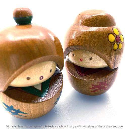Vintage Kokeshi - Natural Squat Pair / 7 cm / Circa 1960s