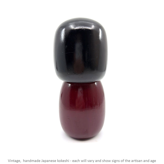 Vintage Kokeshi - Black Bob with Maroon Dress / 12 cm / Circa 1980s