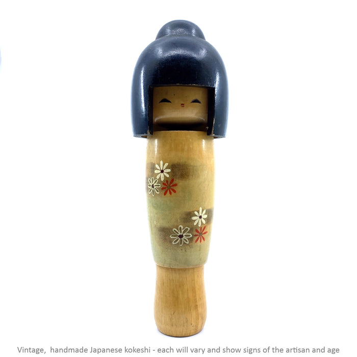 Vintage Kokeshi - Black Bob with Natural Body / 22 cm / Circa 1980s
