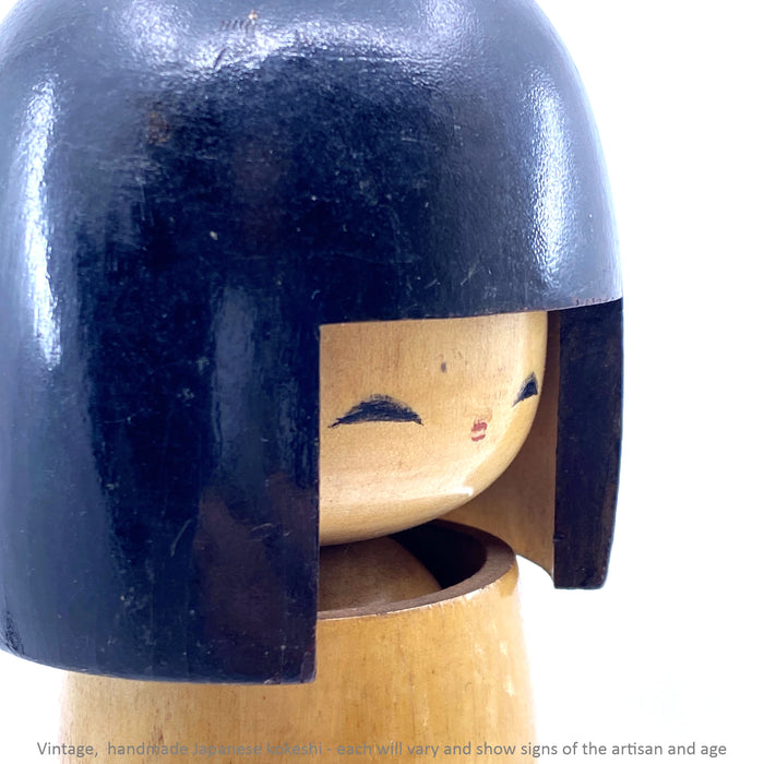 Vintage Kokeshi - Black Bob with Natural Body / 22 cm / Circa 1980s