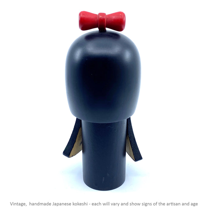 Vintage Kokeshi - Black Bob with Black Dress / 14 cm / Circa 1980s