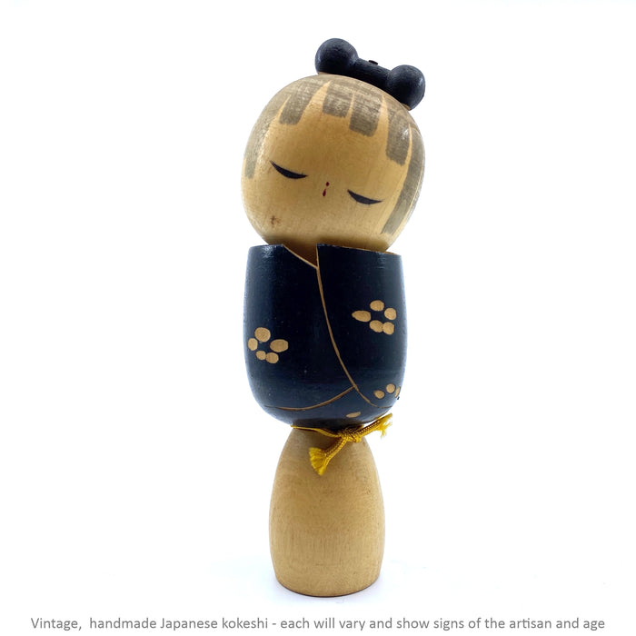 Vintage Kokeshi - Natural with Black Shawl / 15 cm / Circa 1980s
