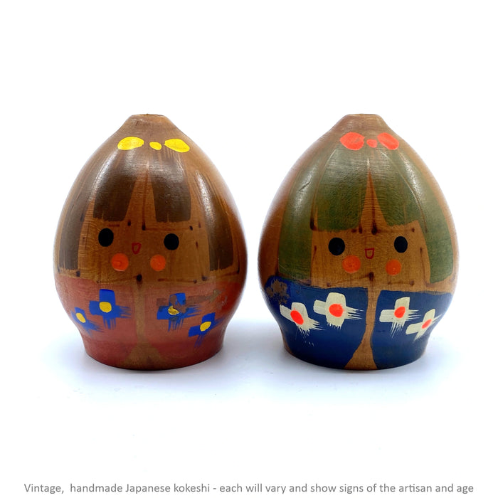 Vintage Kokeshi - Natural Squat Pair / 6 cm / Circa 1980s