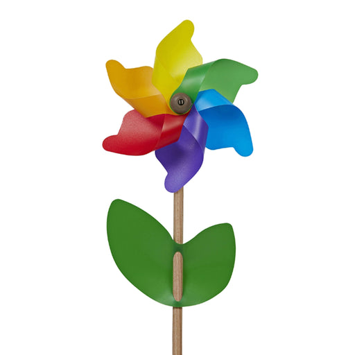 Windmill - Cino / Rainbow / 15 cm with a 30 cm Wooden Stick with Leaves - Geppetto's Workshop