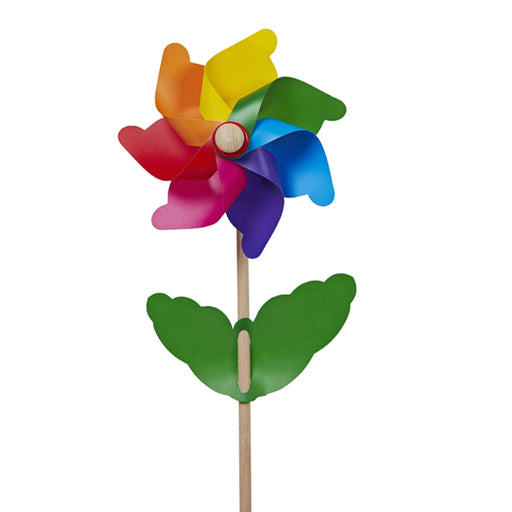Windmill - Mezzo / Rainbow / 19 cm with a 45 cm Wooden Stick with Leaves - Geppetto's Workshop