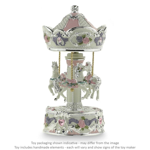 Musical Carousel - Pink Mauve and Silver with 3 Horses / 19 cm - Geppetto's Workshop