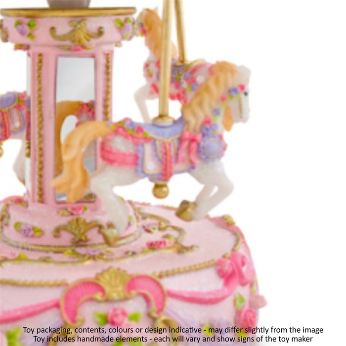 geppettos musical carousel pink and mauve with mirrors and 4 horses detail