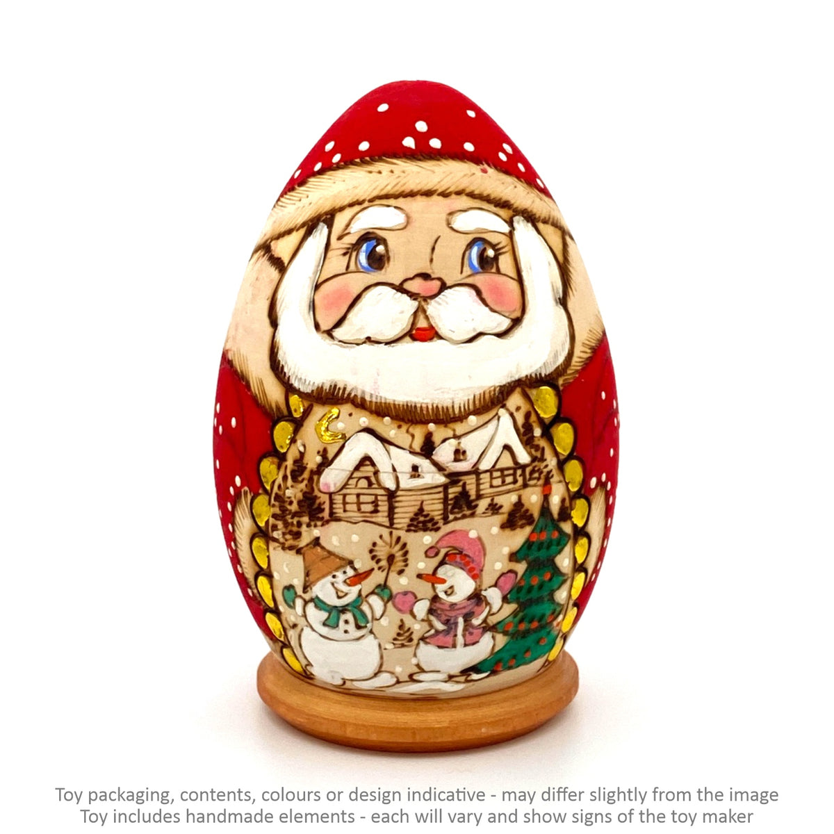 Santa - 5 pc set / Egg Shape with Snowmen / 16 cm - Geppetto's Workshop