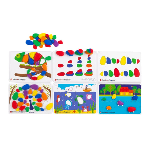 geppettos rainbow pebbles activity set with cards contents