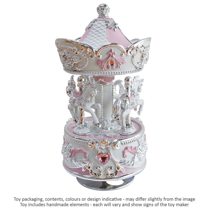 geppettos musical carousel pink and silver with 3 horses hero