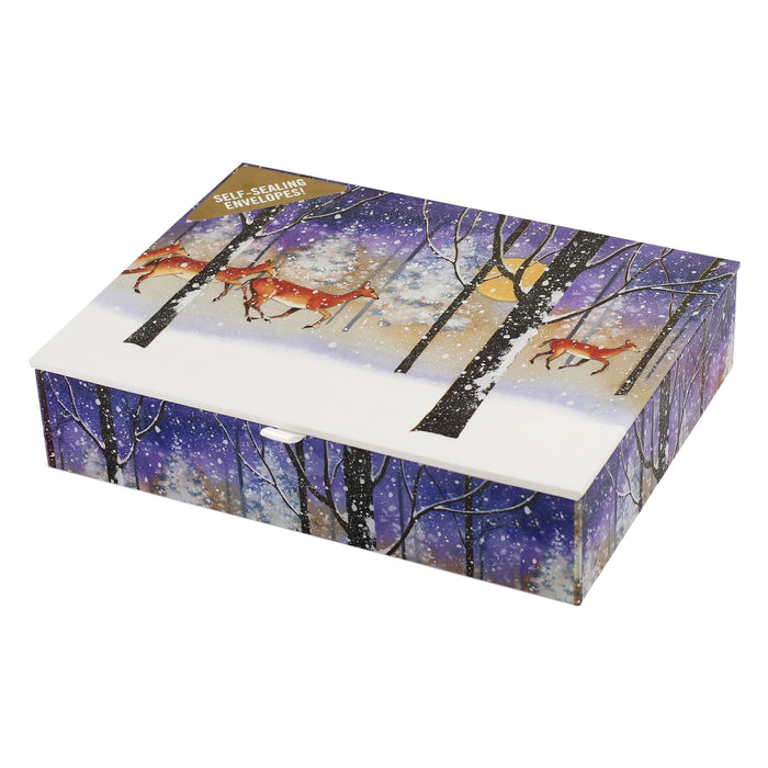 Greeting Card with Envelope - Deer in Snowfall / Box Set of 20 - Geppetto's Workshop
