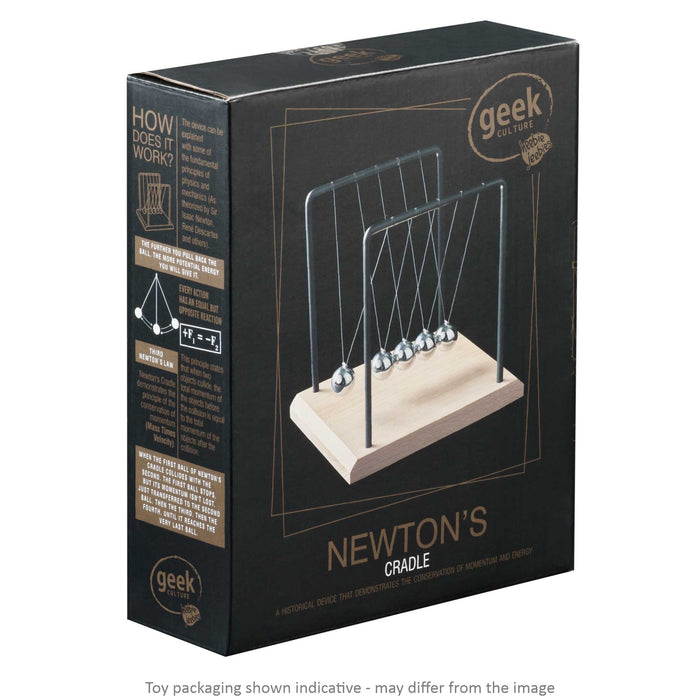 Newtons Cradle with Wooden Base - 5 Ball / 18 cm - Geppetto's Workshop